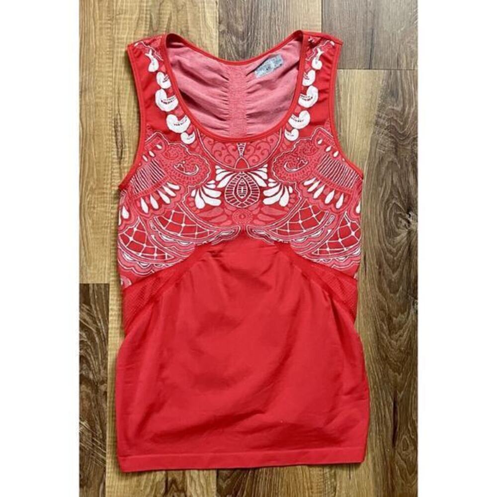 Athleta Seamless Stretch Stride Tank Top Red & White Printed Women's Size Medium